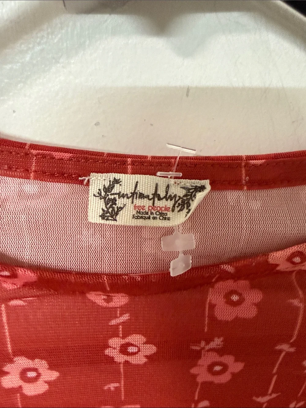 Free People Red pink Sheer Floral Long-Sleeve Bodysuit